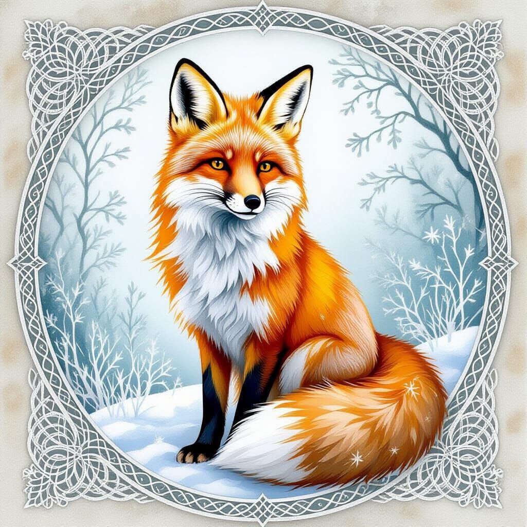 Enchanting Winter Fox in Watercolor Style