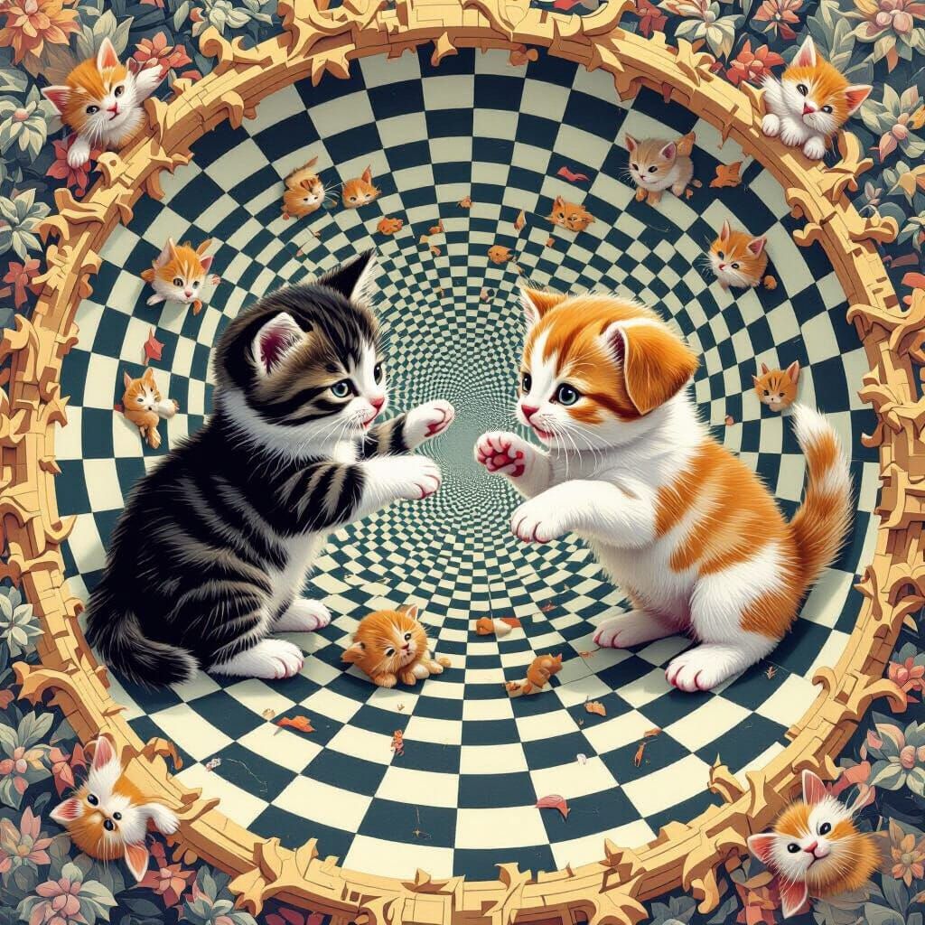 Kittens and Puppies on Optical Illusion Plate