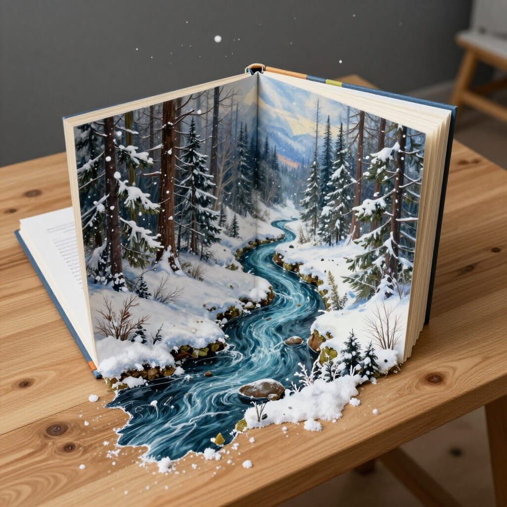 Winter Forest Scene Unfolds from Popup Book