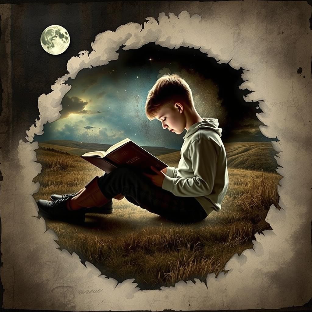 Boy Reading Poems in Dreamy Watercolor