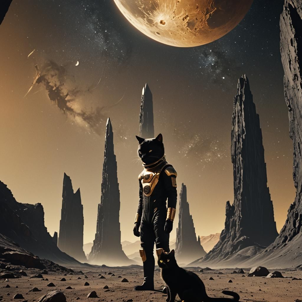 Cat in Space Suit at Monolith, Retro-Futuristic