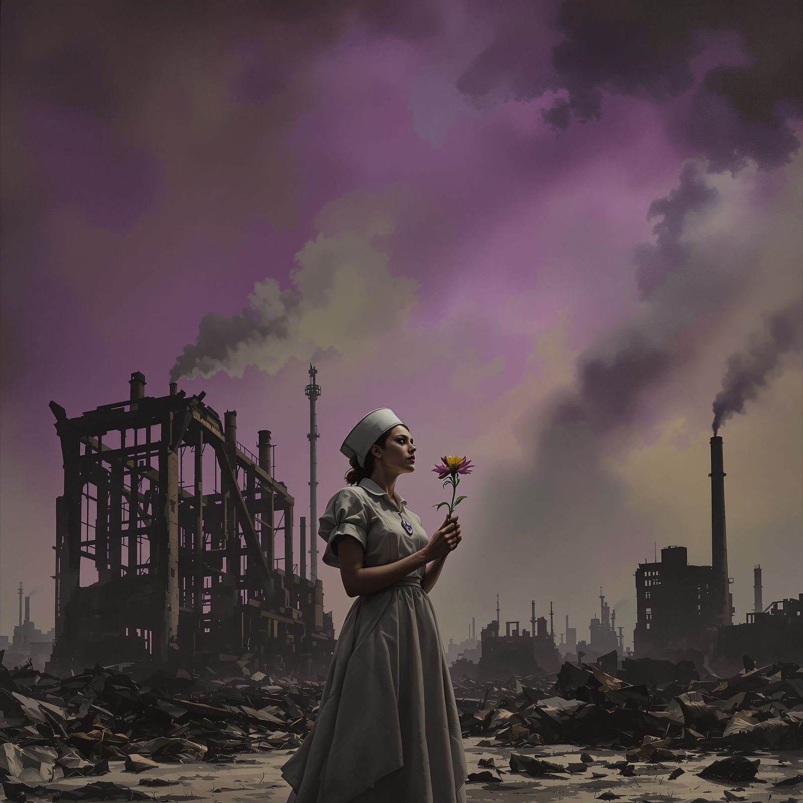 Nurse in Industrial Wasteland: Gothic Decay