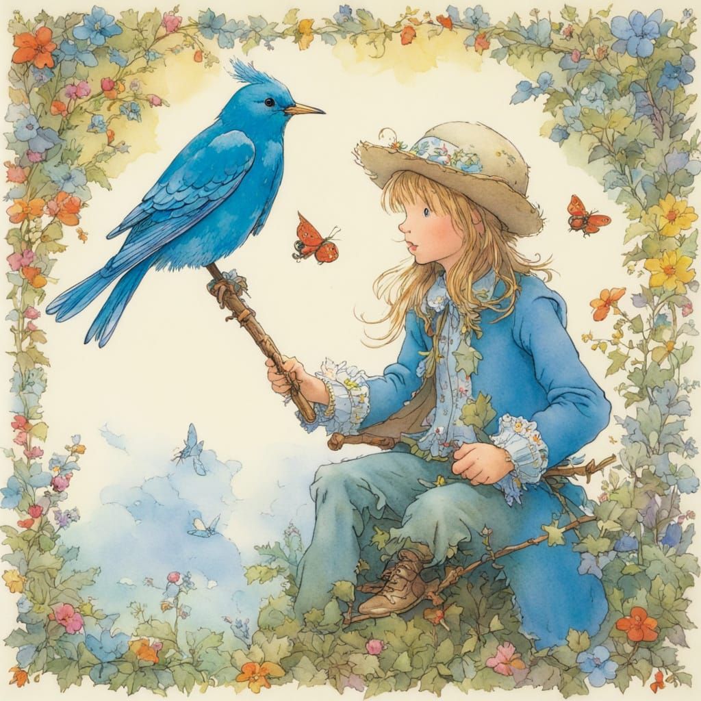 Paladin with Bluebird in Colorful Cartoon Style