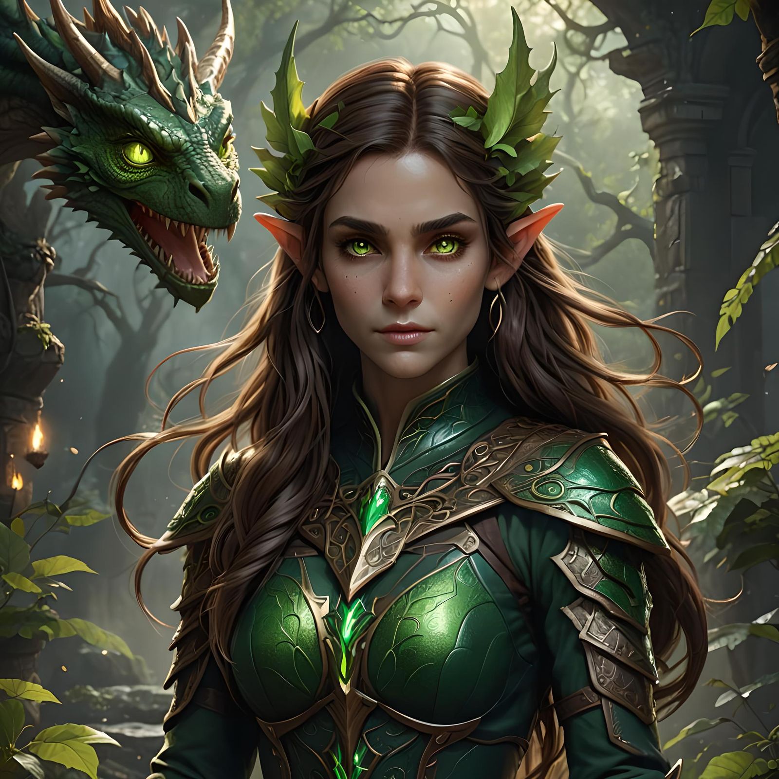 Elven Woman with Dragon Eyes in Fantasy Style