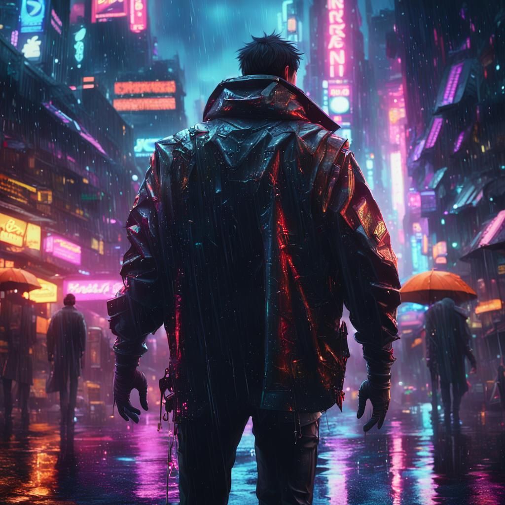 Cyberpunk Dragon in Rainy Neon Cityscape