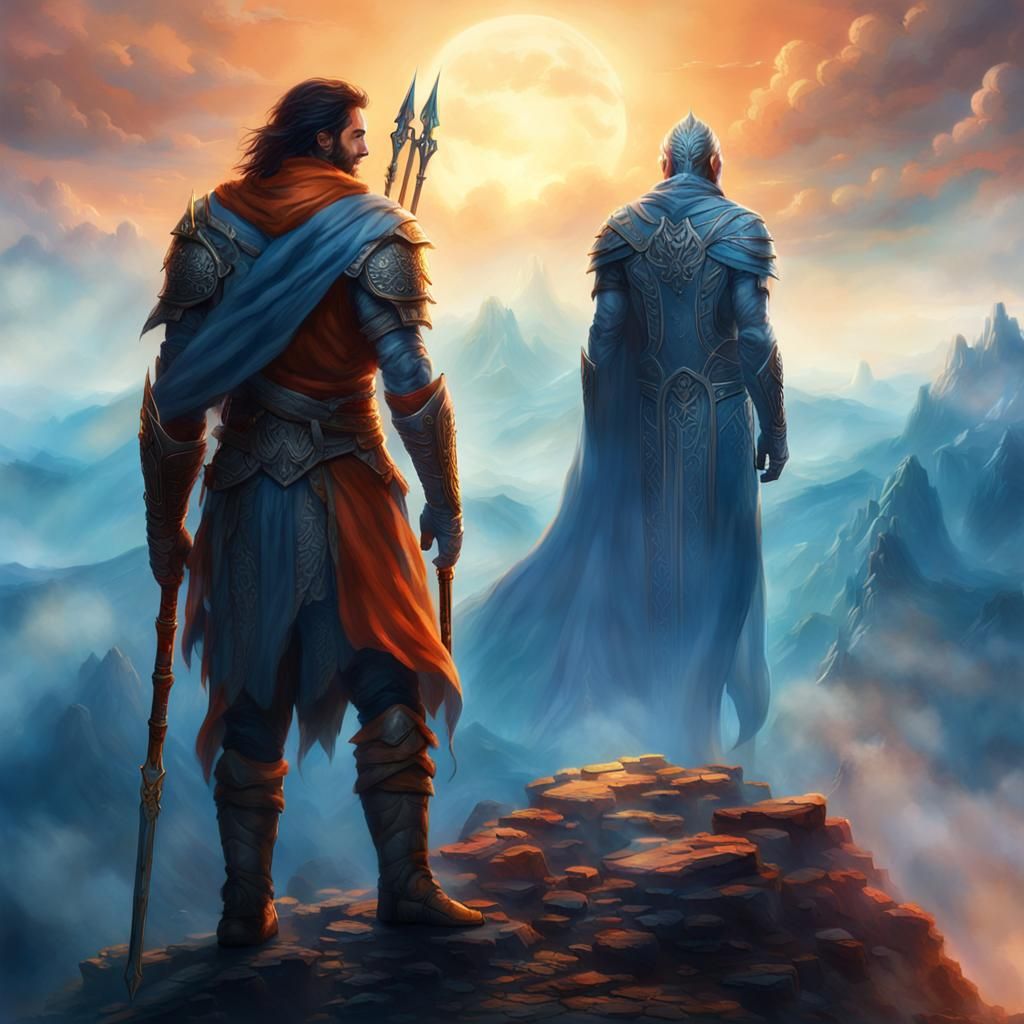 Mystical Realm: Warrior in a Detailed Matte Painting