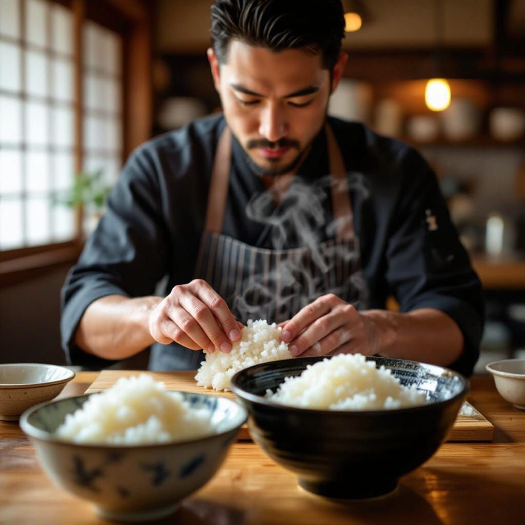 Man Prepares Perfect Sushi Rice in Realistic Japanese Style