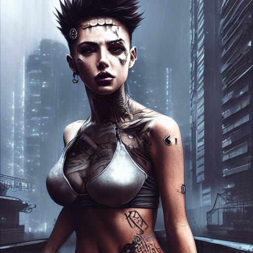 Cyberpunk Woman in Post-Apocalyptic Setting