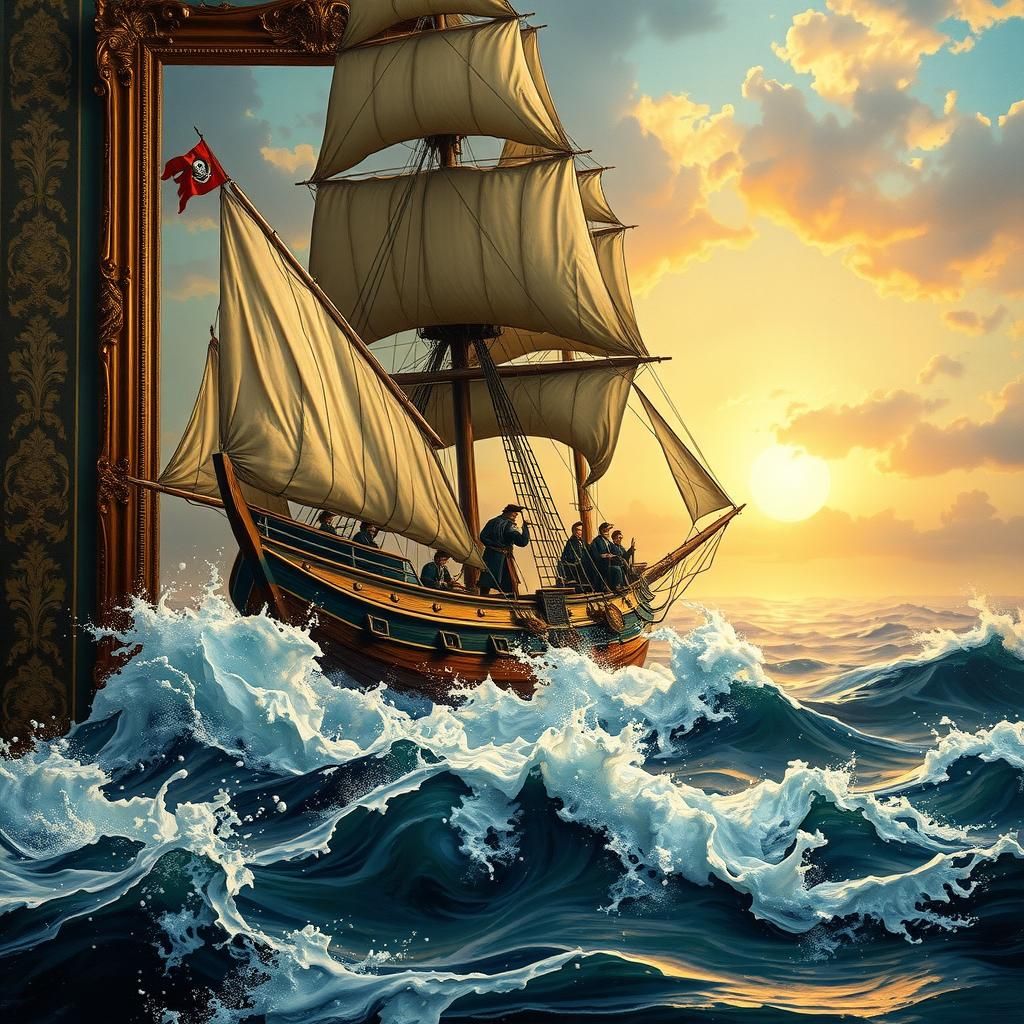 Pirate Ship Emerges from Expressionist Seascape