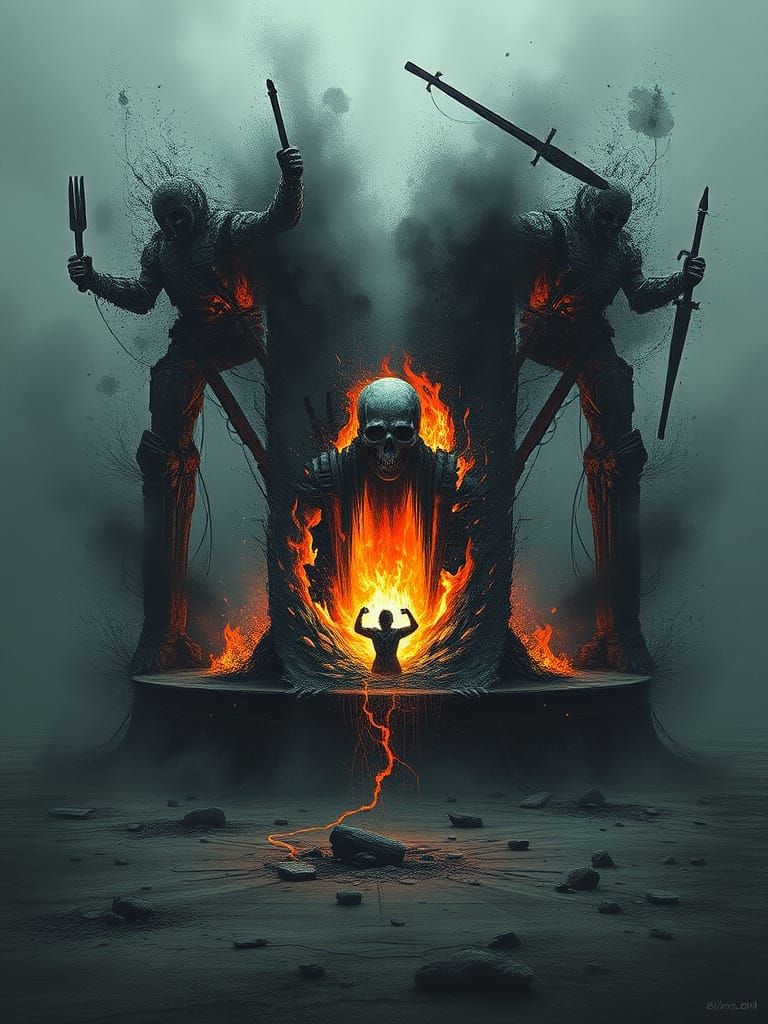 Disintegrating Horror Scene with Infinite Reflections