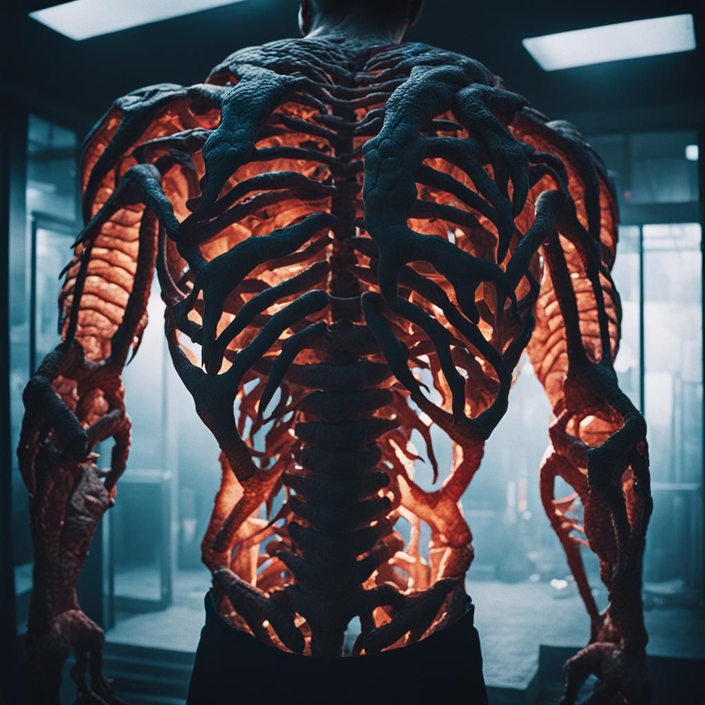 Dramatic Film Still of Man with Visible Anatomy
