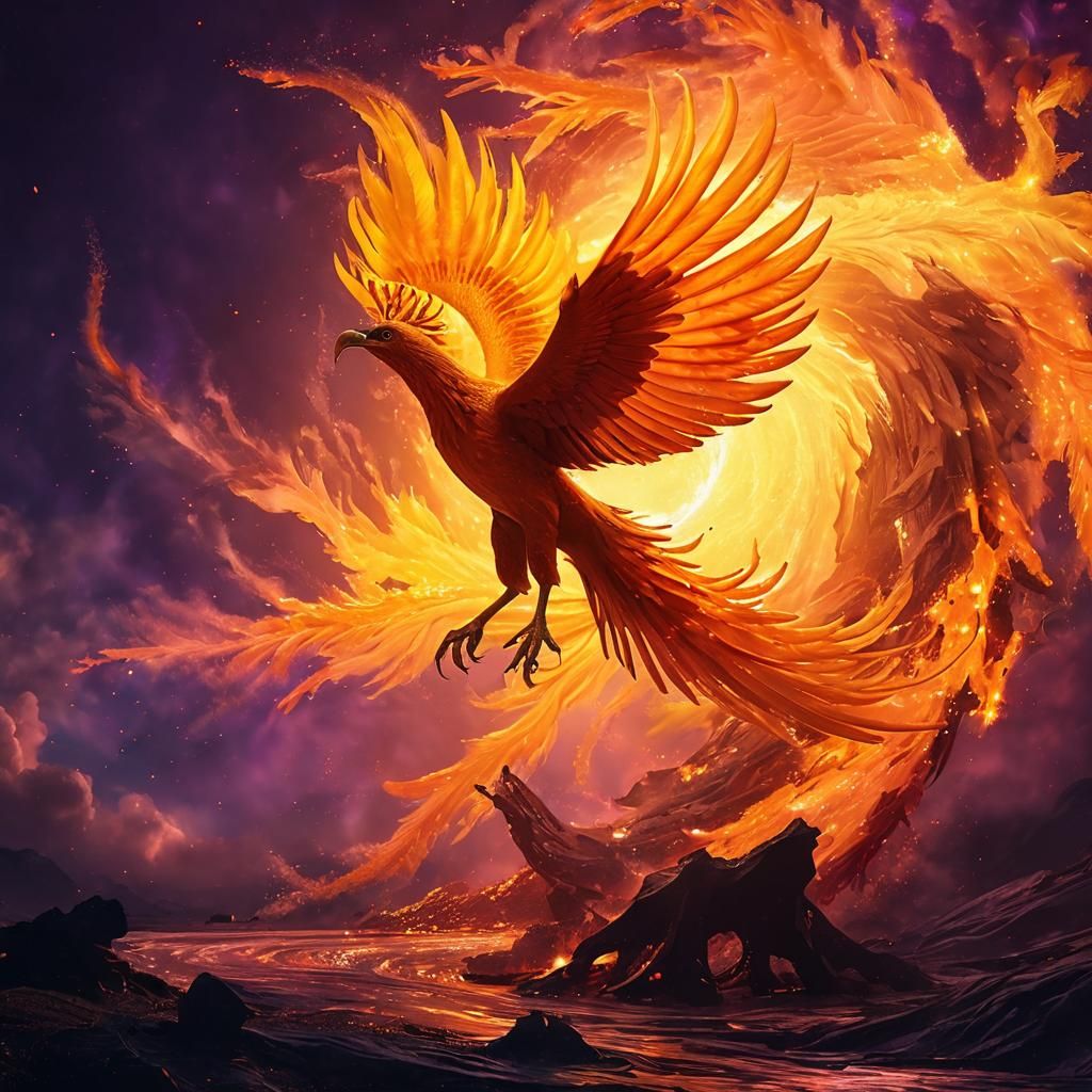 Phoenix Rising from Cosmic Fire: Astral Illustration