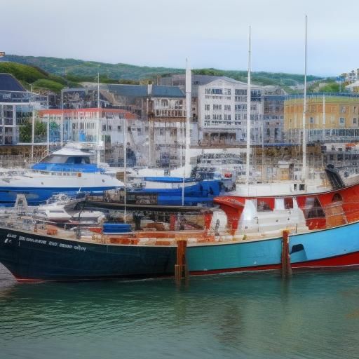 Retro-Futuristic Old Fishing Harbor Scene