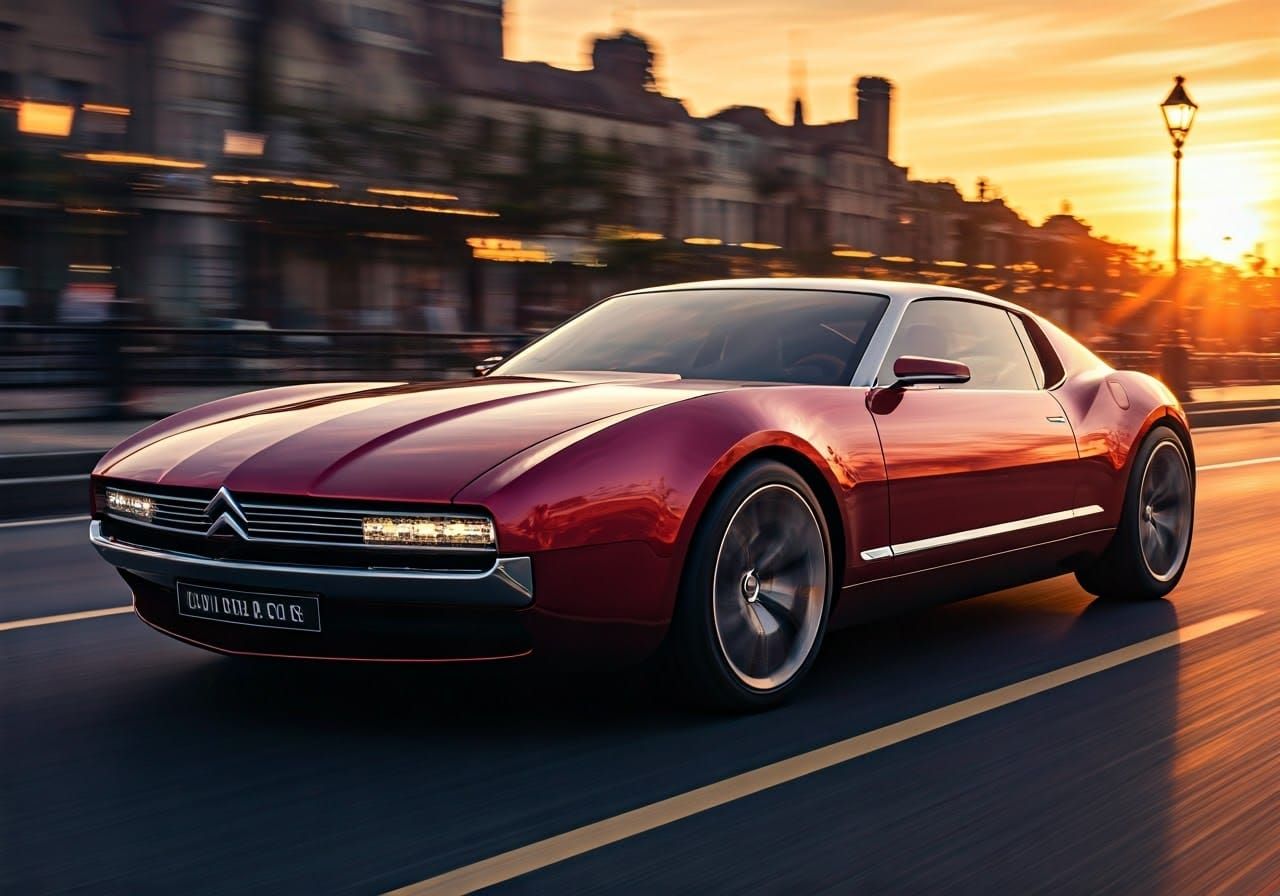 Sleek Hyperrealistic Concept Car in New Orleans Sunrise
