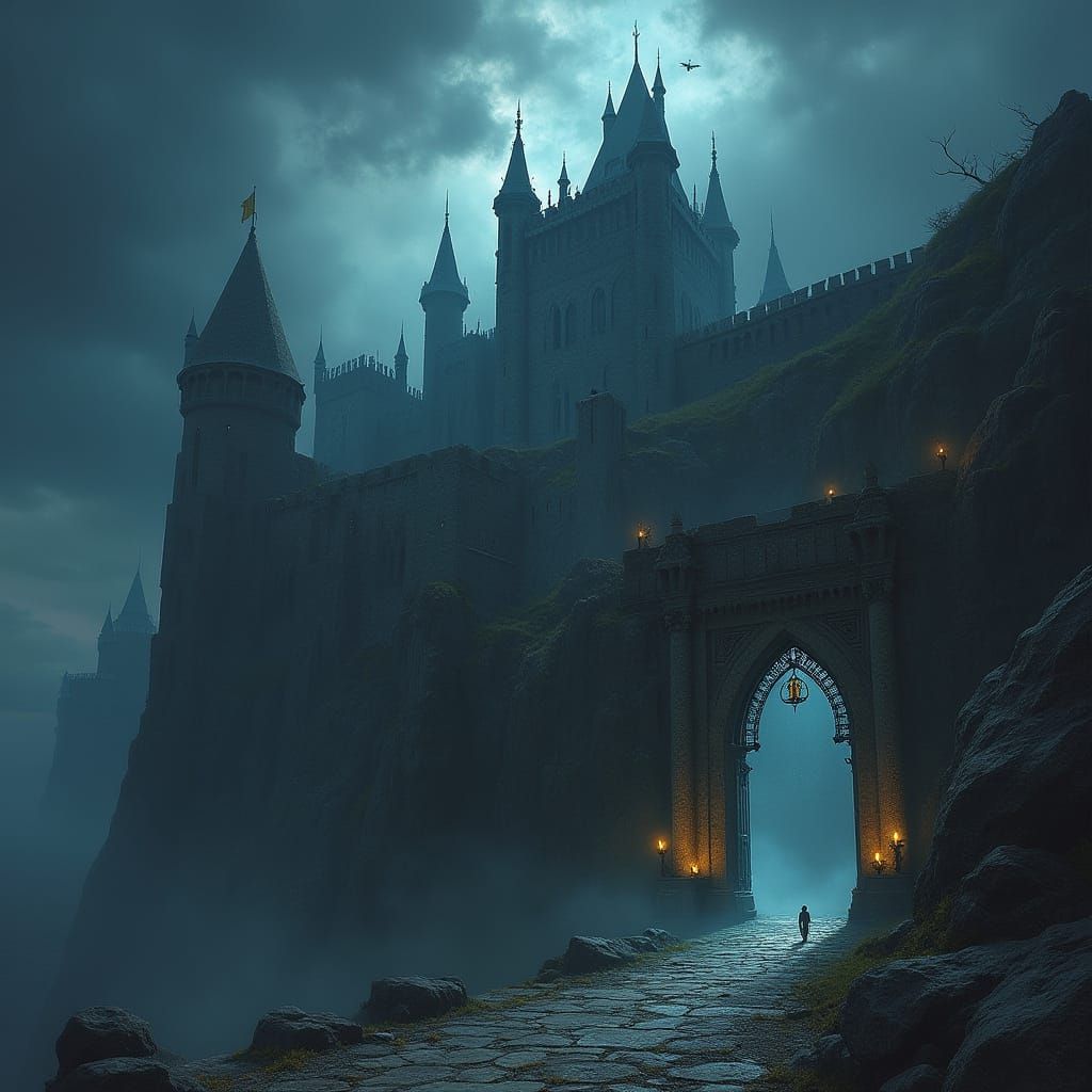 Colossal Ancient Castle Dominates Dark, Stormy Landscape in ...