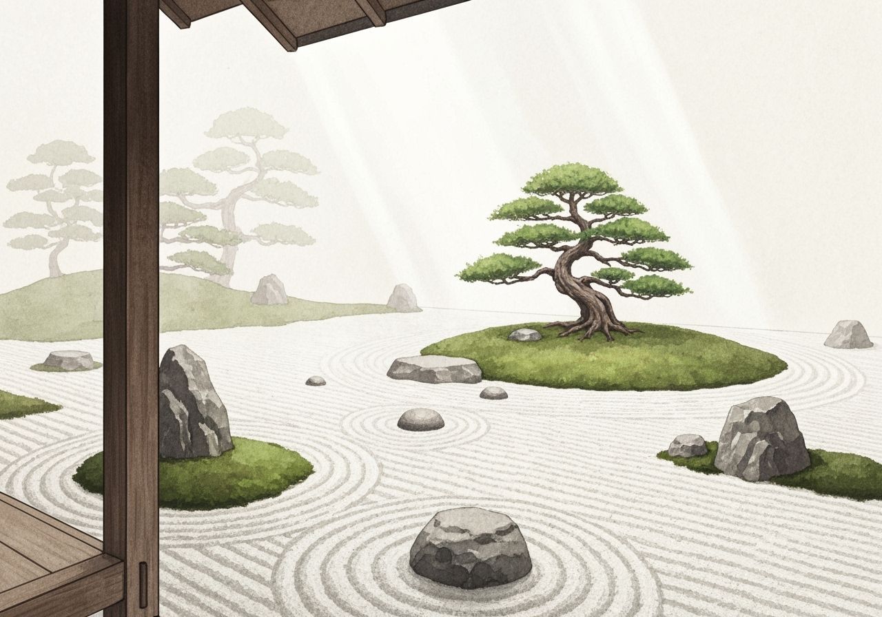Serene Zen Garden in Watercolor Style