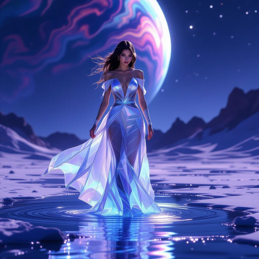 Liquid Glass Woman on Rogue Planet