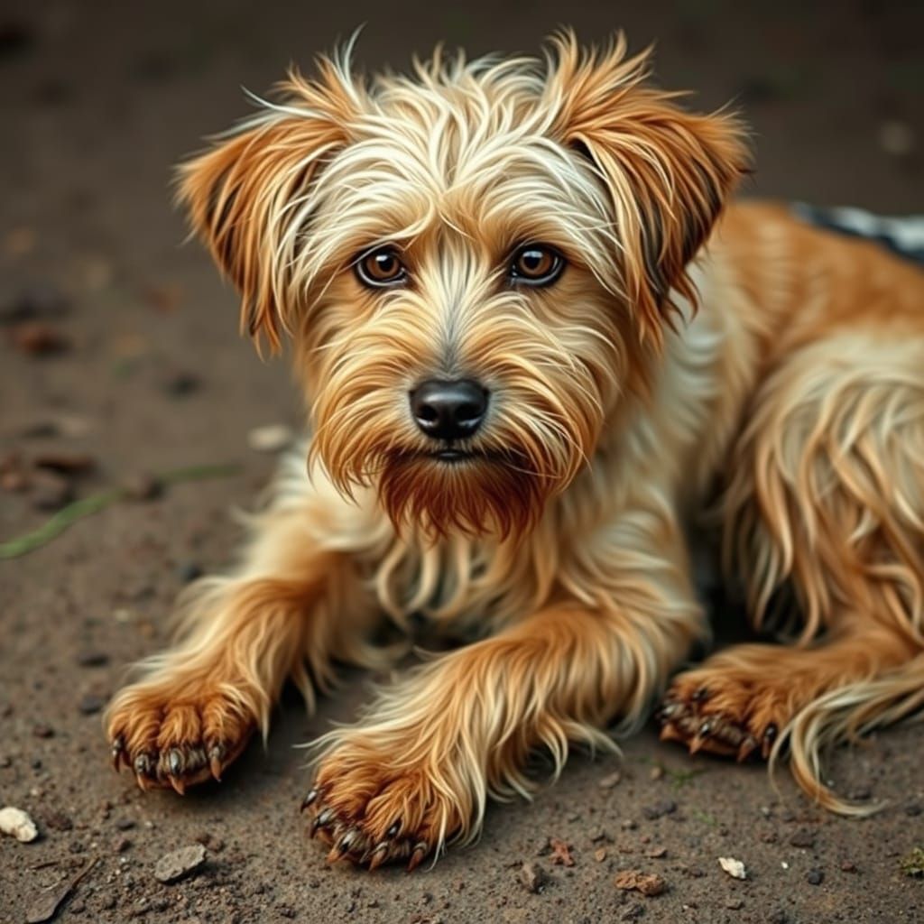 Sad Scruffy Mutt Starving and Unwell