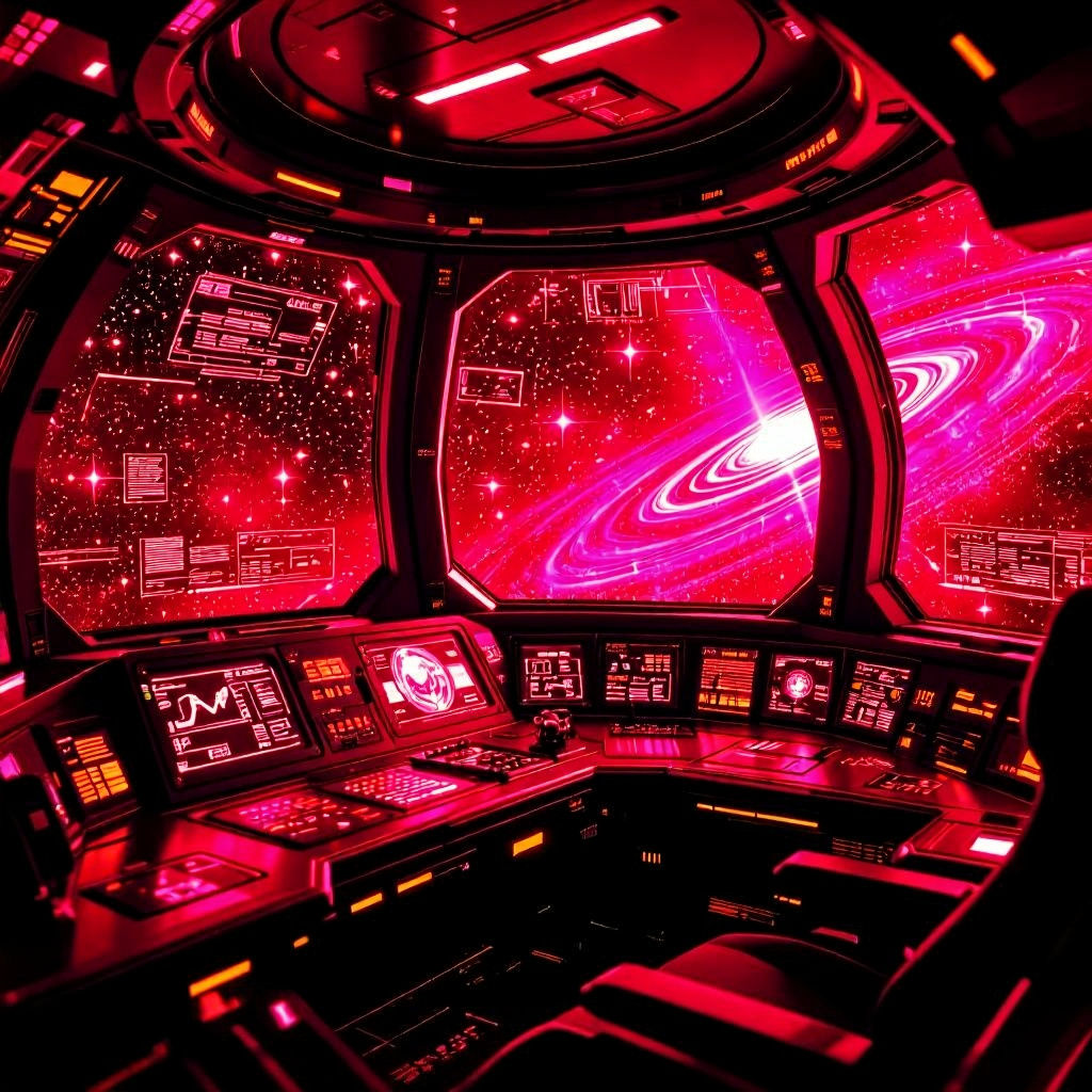Surreal Spacecraft Cockpit with Crystalline Instruments