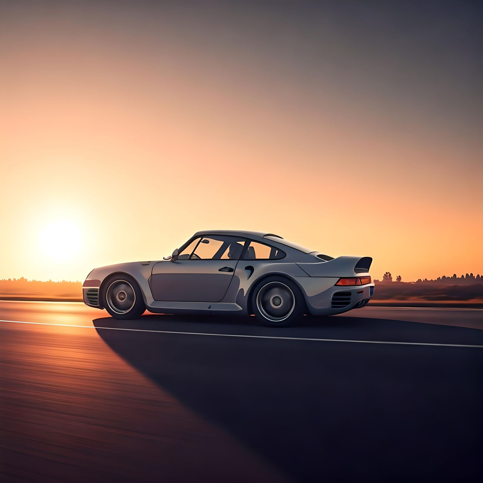Classic Porsche 959 Sketch on Highway at Dawn