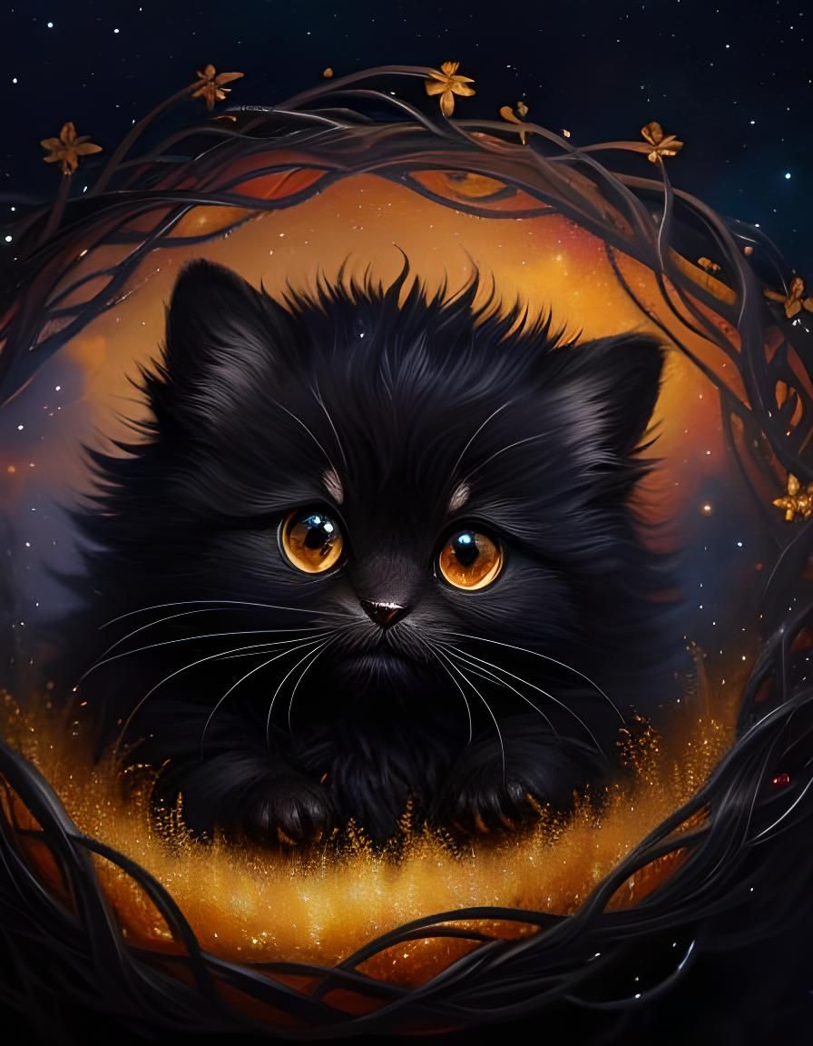 Fluffy Fantasy Creature in Flower Rain as Oil Painting