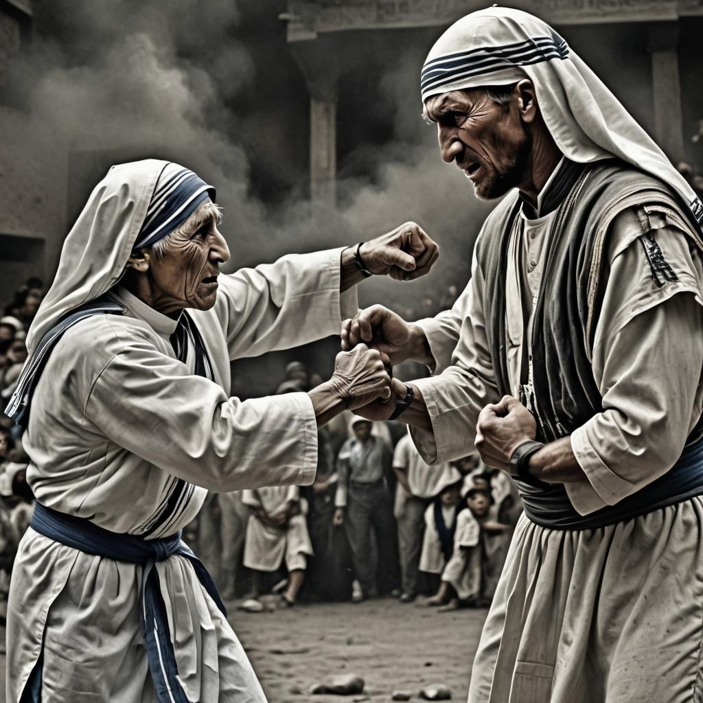 Mother Teresa punching Stone Cold Steve Austin.