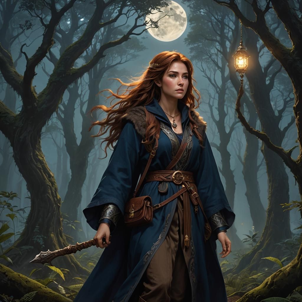Half-Werewolf Druid in Misty Forest: Fantasy Art
