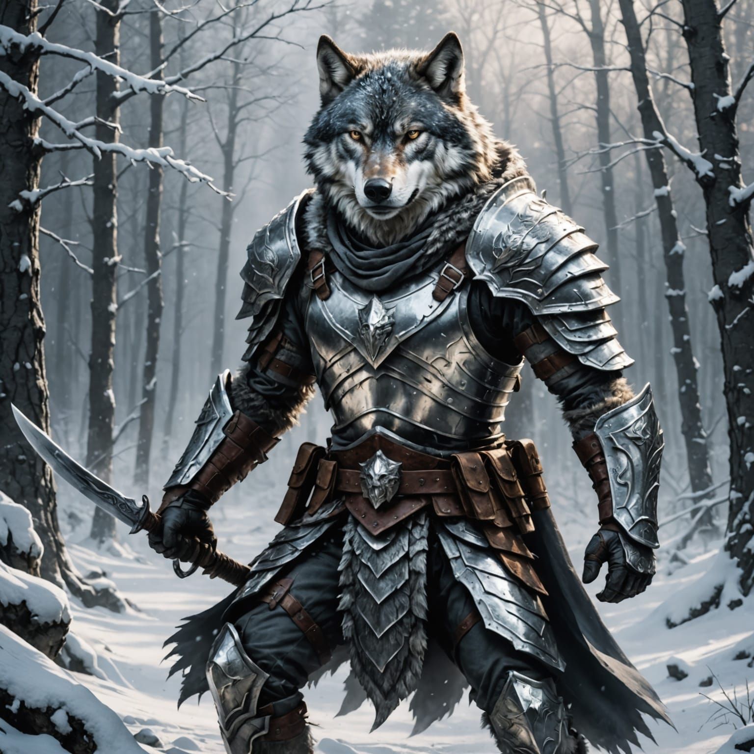 Wolf in Frosty Armor Hunts Through Winter Wilderness