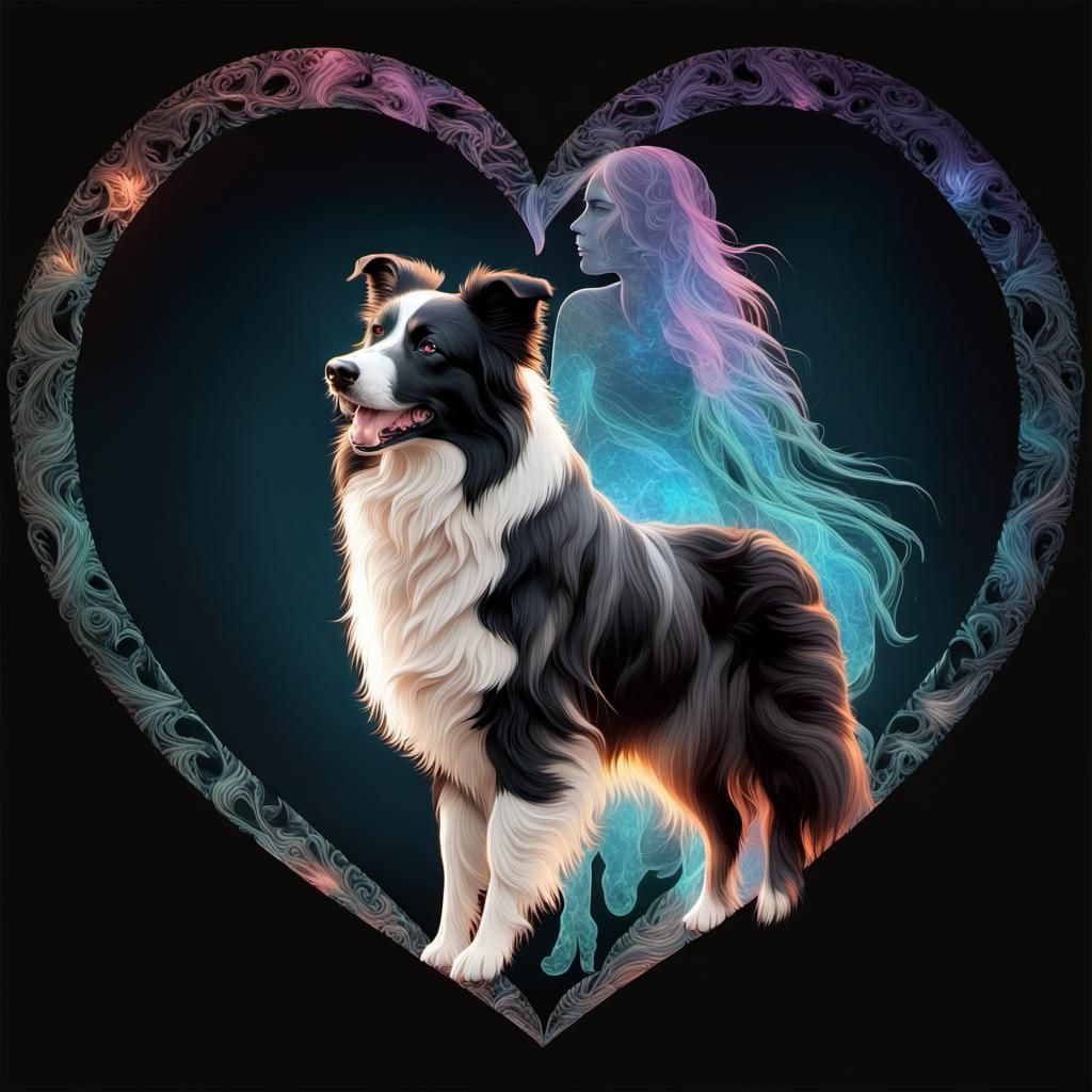 Mystical Holographic Border Collie Double Exposure Art