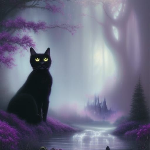 Beautiful black cats with purple eyes& ethereal vibes& magic...