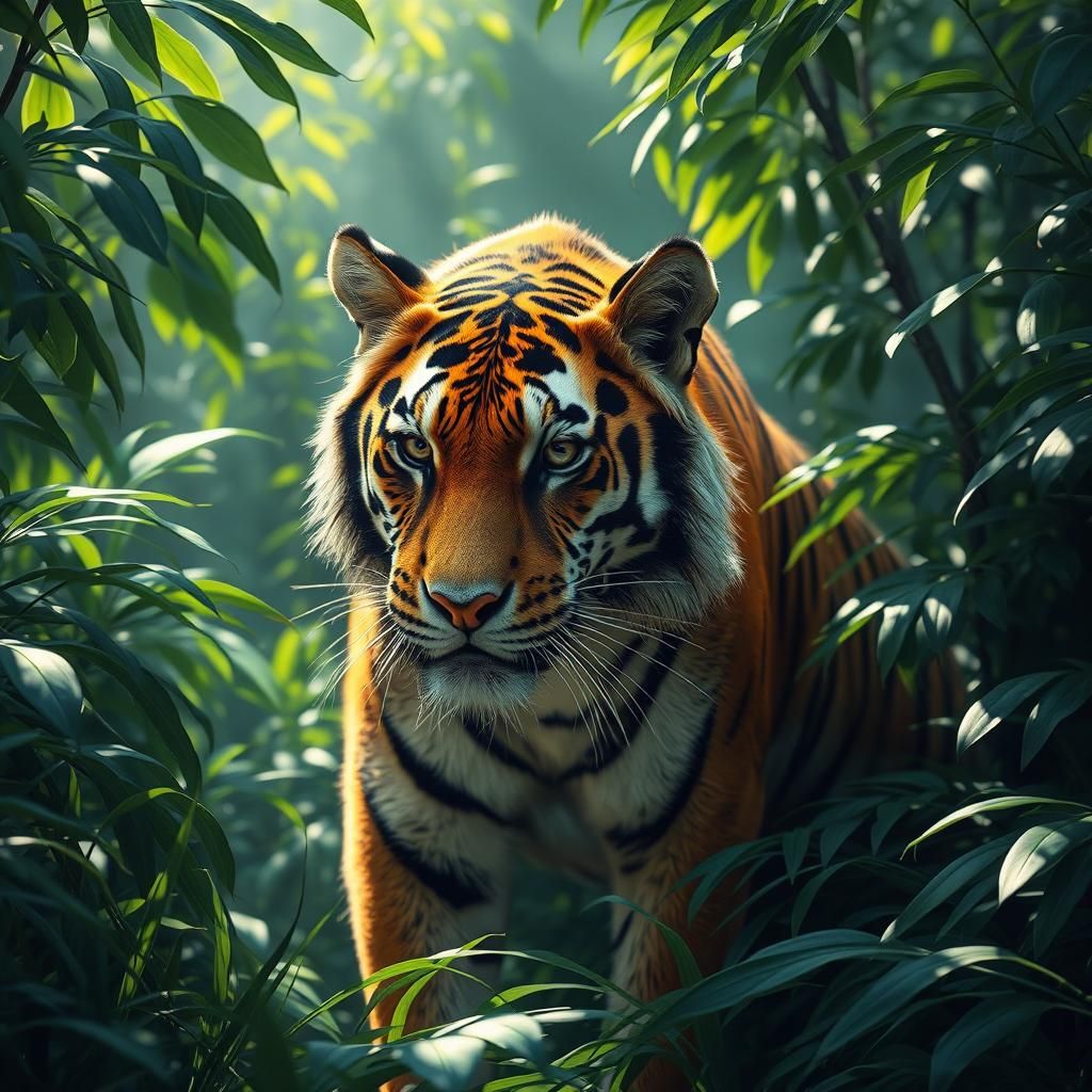 Majestic Tiger in Jungle, Photorealistic Rendering