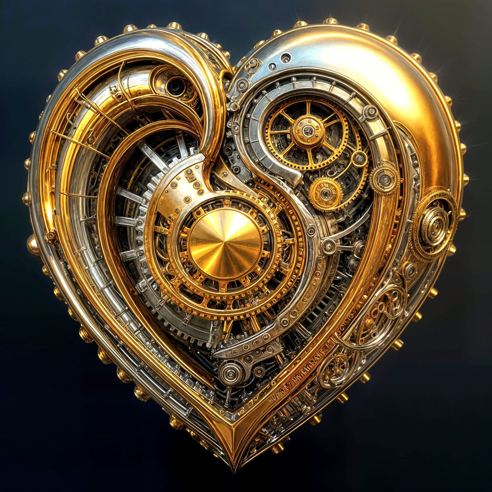 Hyperrealistic Steampunk Heart with Golden Highlights