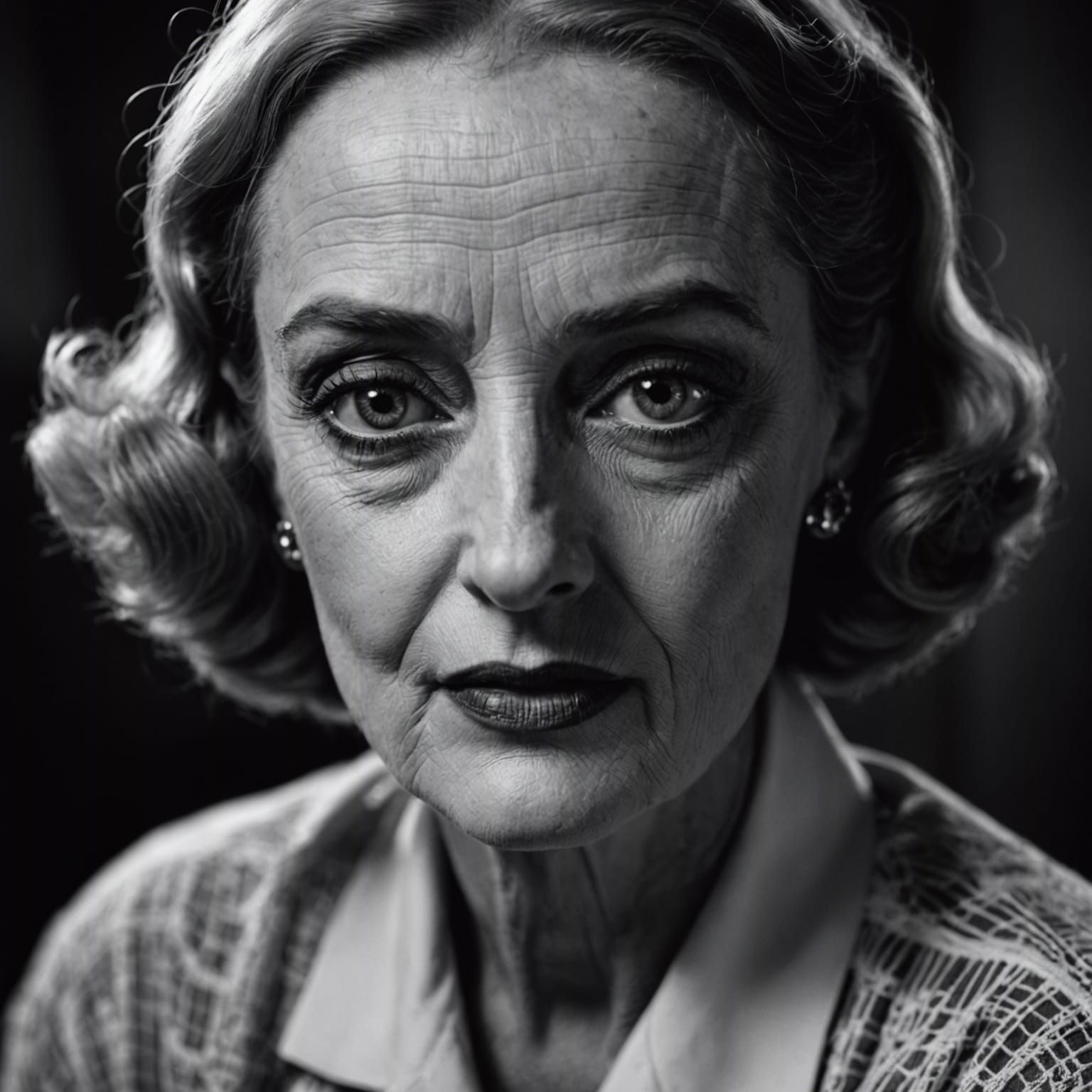 Bette Davis: Grayscale Portrait in Photographic Style