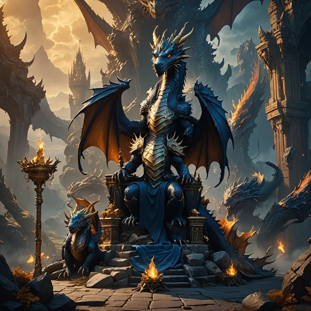 Dragon King on Throne in Epic Fantasy Landscape