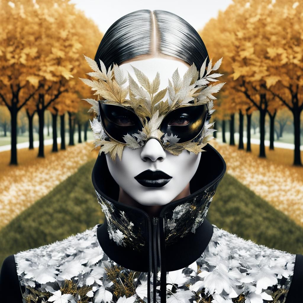 High Fashion Gothic Model in Autumn Double Exposure