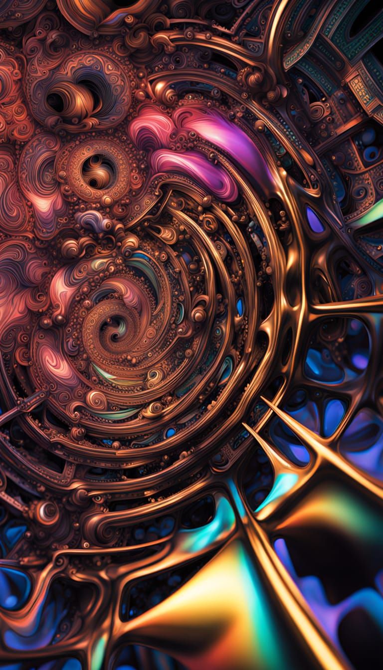 Infinite Fractal Pattern in Neon Colors: Op Art Style