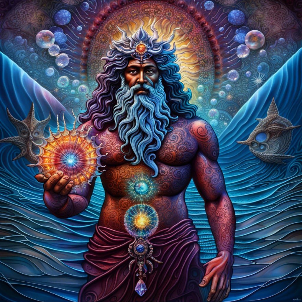 Cosmic Poseidon with Crystal Nautilus: Sci-Fi Art