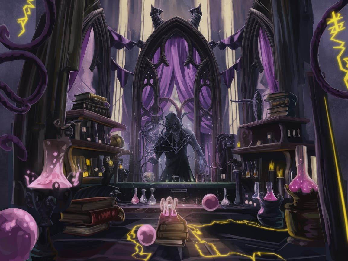 Gothic Alchemist's Lab with Bubbling Potions