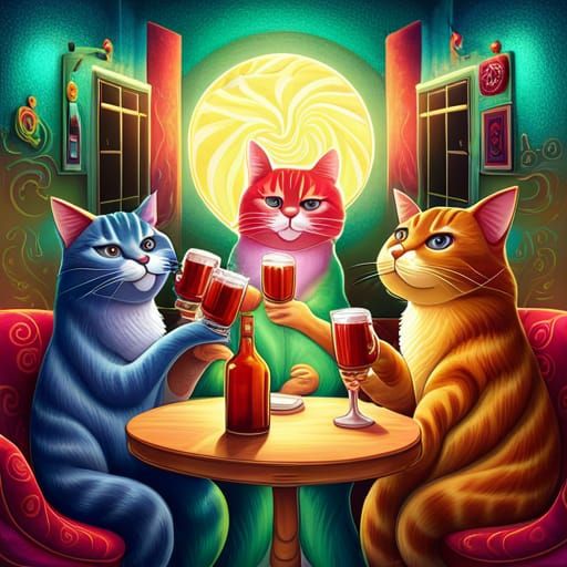 Whimsical Cats' Beer Party in Candy Art Style