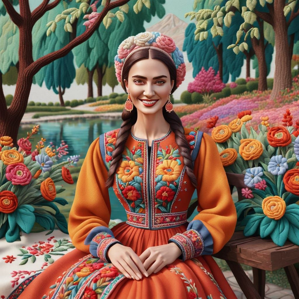 Traditional Georgian Woman Embroidered in Beautiful Flowers ...