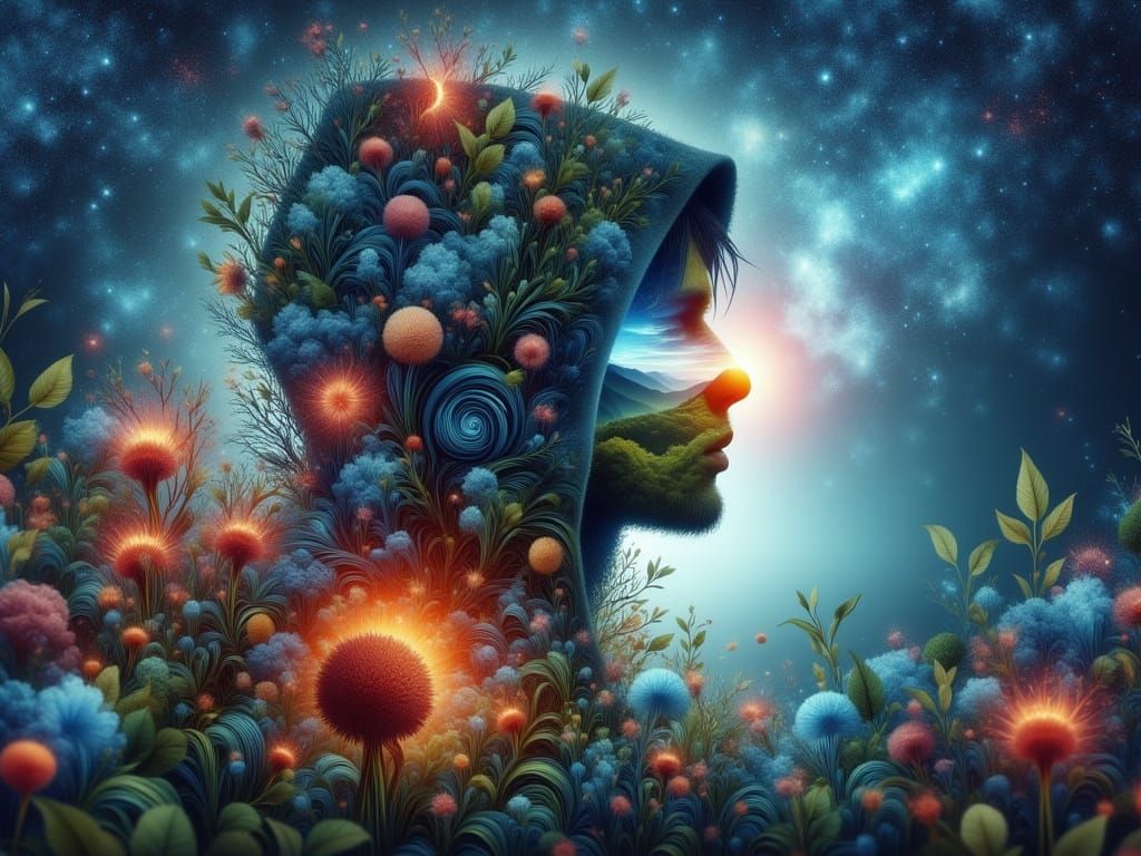 Celtic Druid Silhouette with Night Sky and Light Streams