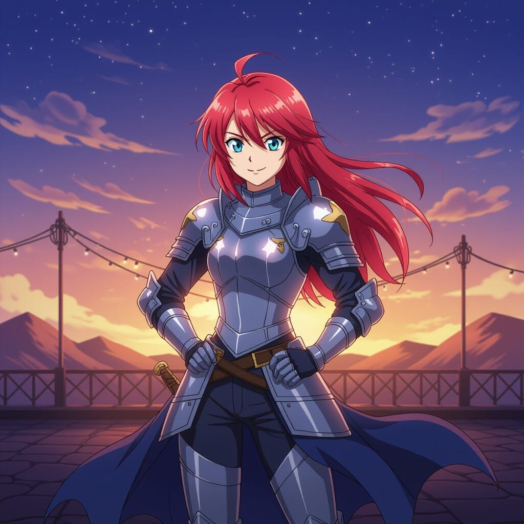 Smiling Anime Protector in Cel-Shaded Style