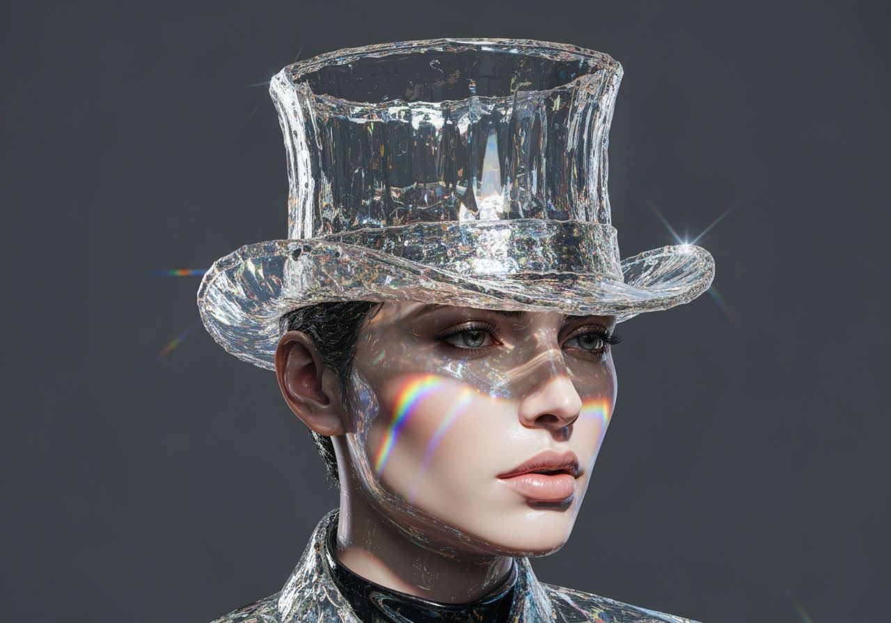 Molten Glass Top Hat with Rainbow Refractions