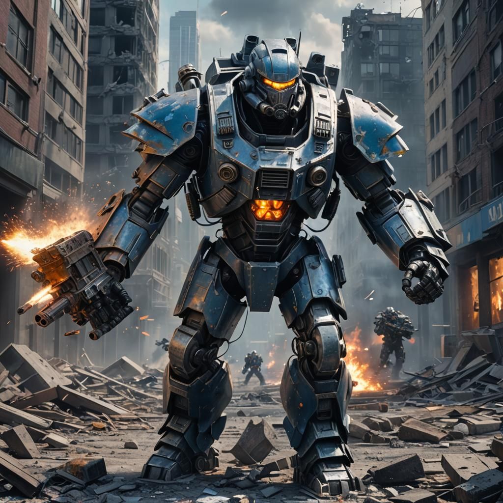 Metal Armored Juggernaut Unleashes Minigun: Digital Art