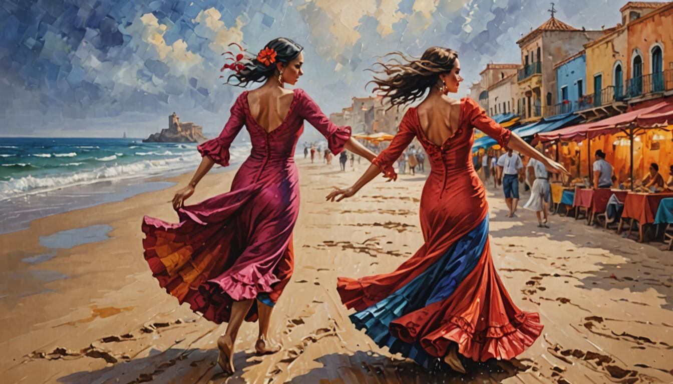 Flamenco Dancer's Mediterranean Escape in Vibrant Colors