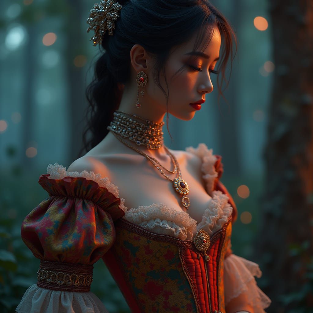 Elegant Renaissance Goddess with Neon Accents