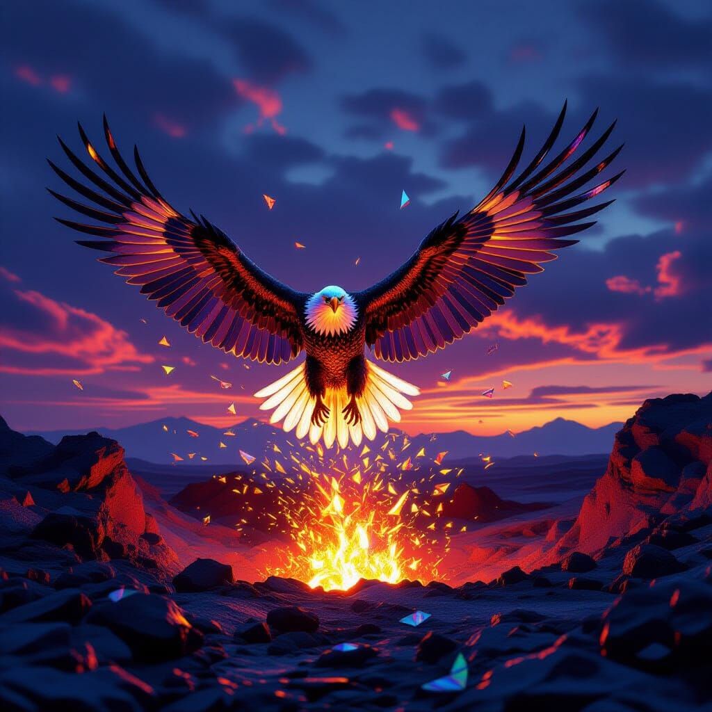 Glass Eagle Erupts From Volcano at Twilight