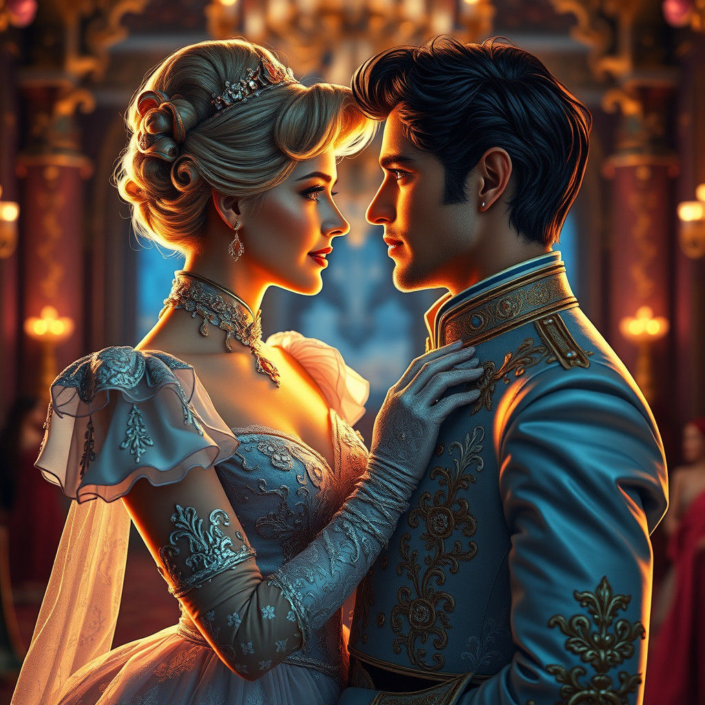 Cinderella and Prince Charming Portrait in Art Nouveau Style