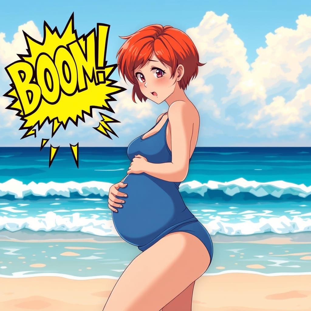 Pregnant Woman on Beach, Anime Manga Scan