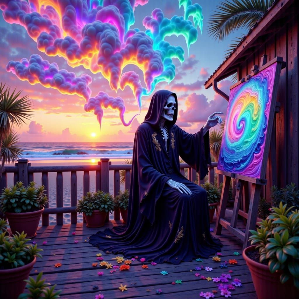 Vibrant Grim Reaper Paints in Paradise